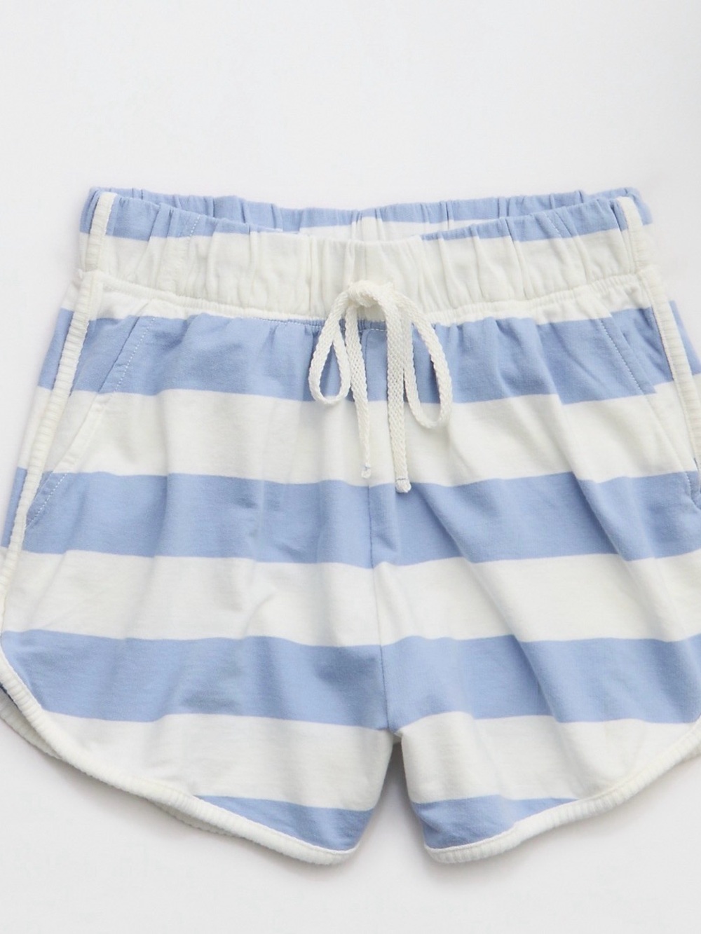 American Eagle Outfitters Light Blue and White Striped Drawstring Shorts